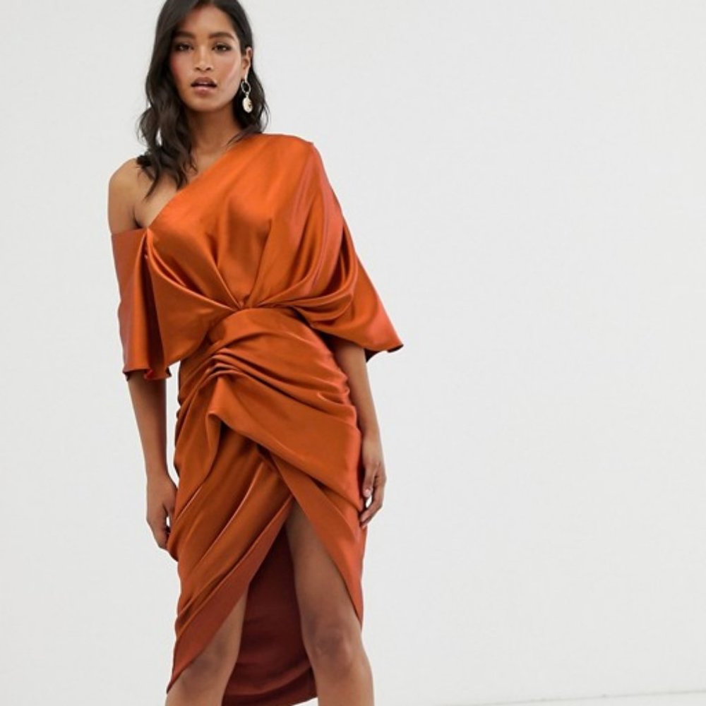 [NWT] ASOS EDITION drape asymmetric midi in satin